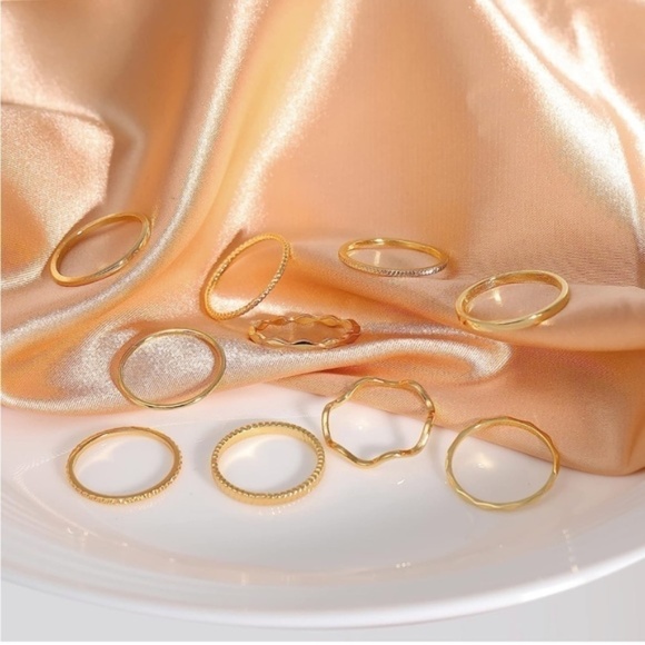 GOLD 18k Gold Plated 10pc Minimalist Midi ring Set - Picture 3 of 4